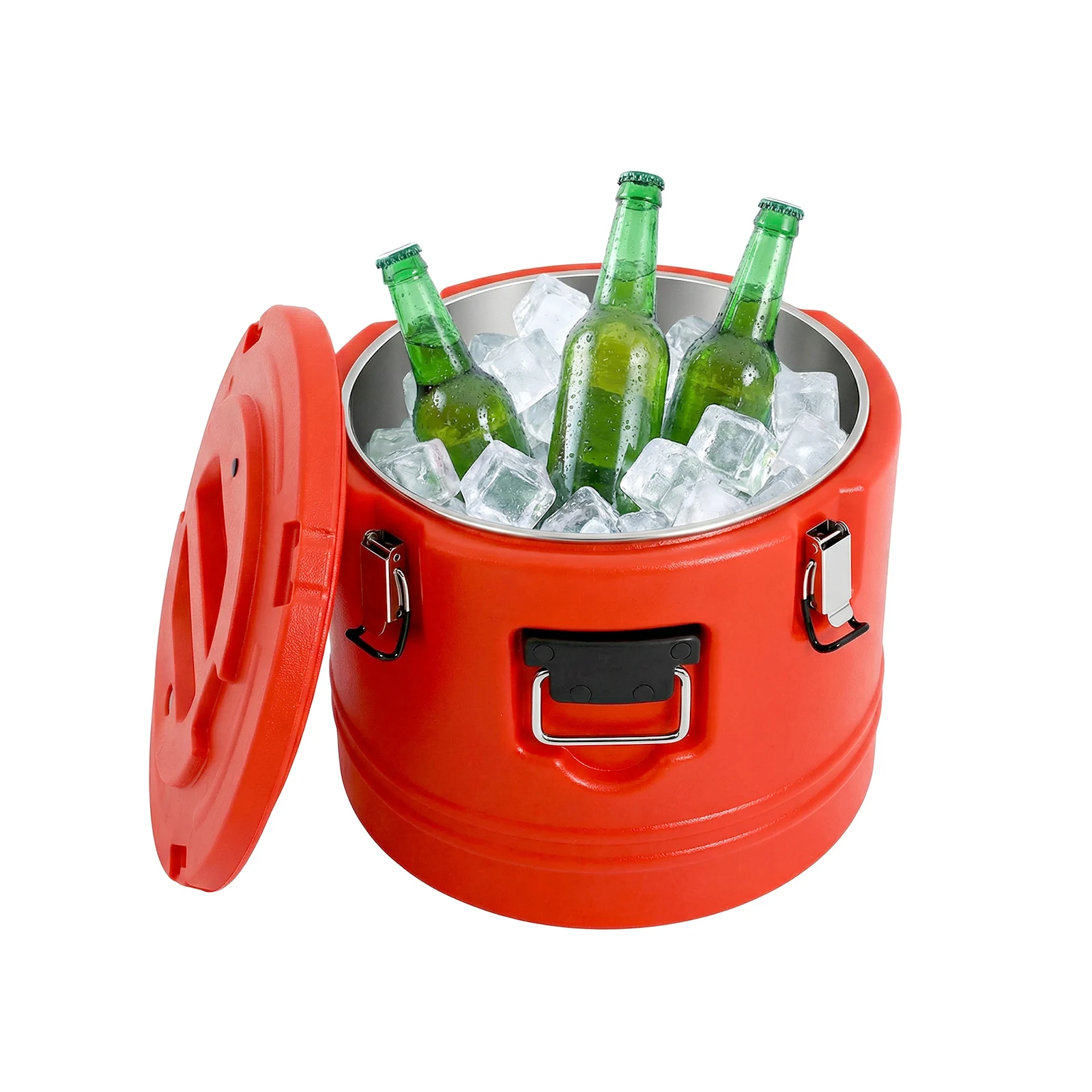 30L 31.7Qt Stainless Steel Insulated Beverage Bucket Triple Layer PU Foam Thermal Soup Container with Sealing Buckle Handle