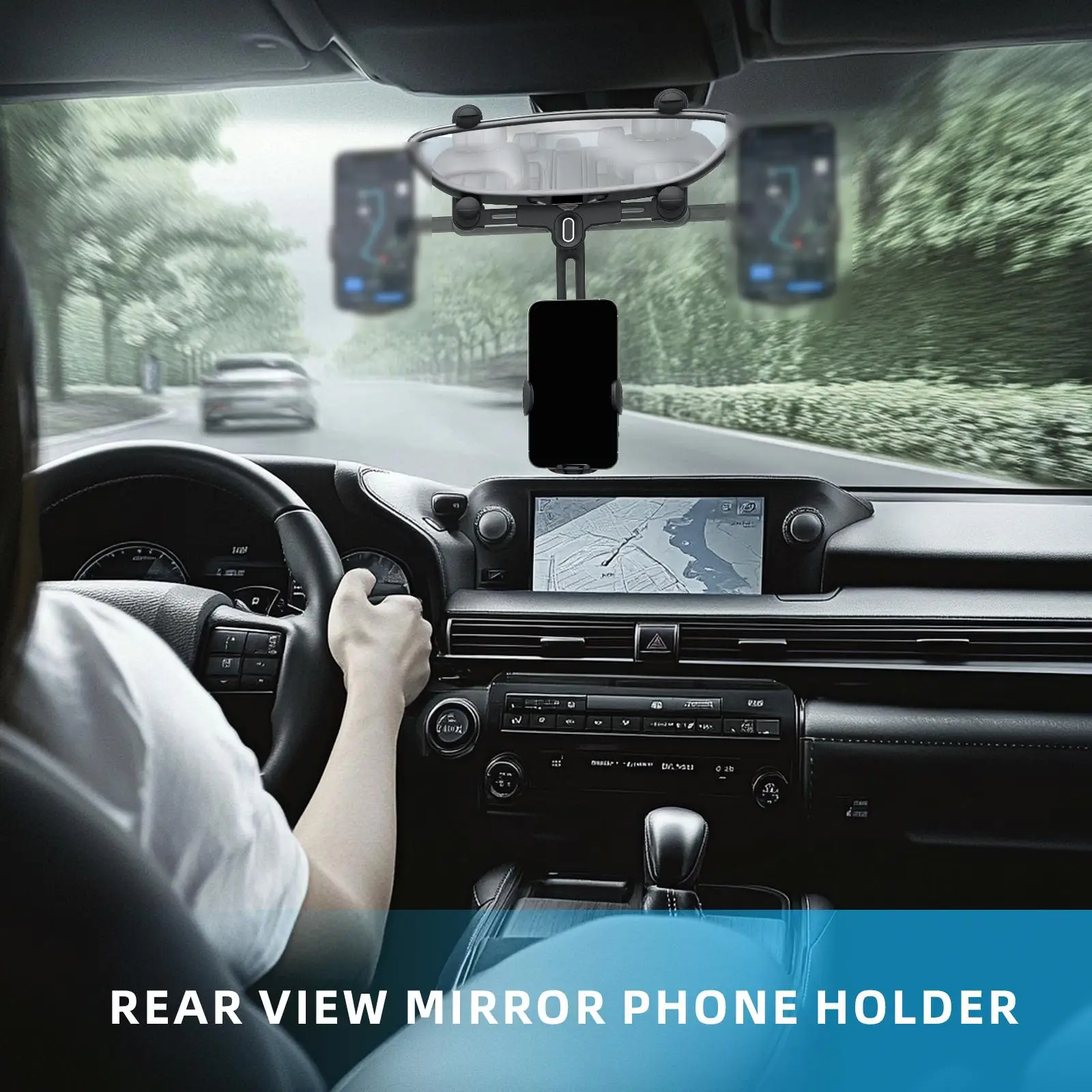 Universal Rearview Mirror Car Phone Mount Adjustable Stand with 360° Rotation for Cell Phone Navigation