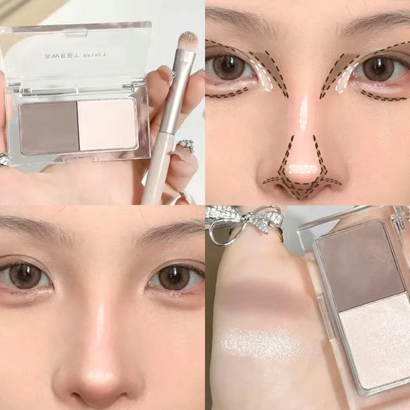 Contouring Nose Shadow Highlighter Palette Two-color Natural Brightening Silhouette Shadows Powder Face Bronzer Makeup Cosmetics