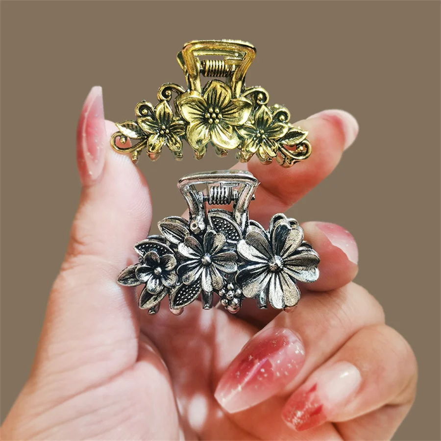 

Brand new retro flower golden hair clip grab clip for women hand-engraved metal shark clip fashion mini hair accessories