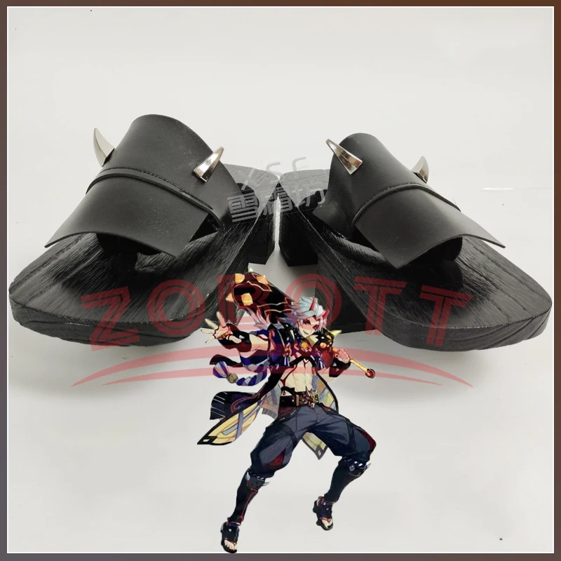 Game Genshin Impact Arataki Itto Cosplay Shoes Slippers Clogs Halloween Carnival Cosplay Party Props Accessories Wig Headwear