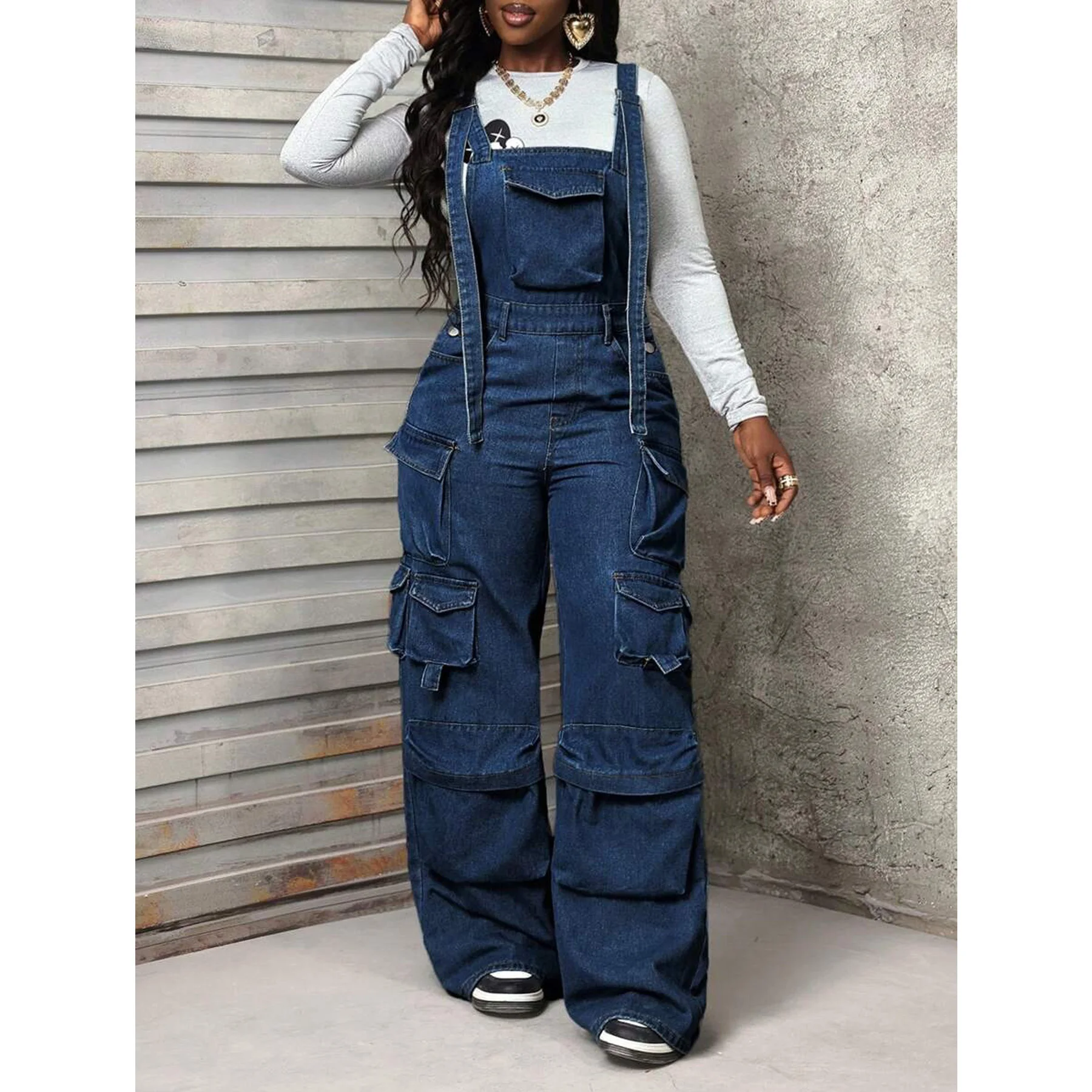 وزرة الدنيم السراويل عالية الخصر الجينز موضة Y2K الشارع الشهير 2025 النساء الشتاء الخريف الملابس السراويل الدنيم السراويل الفضفاضة #3