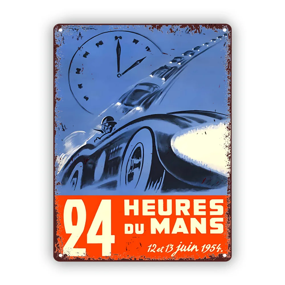 Vintage 1954 Le Mans 24 horas Race Metal Sign - Arte de pared retro para cocina y bar, tema "Tiempo y límites", decoración rústica de hierro,