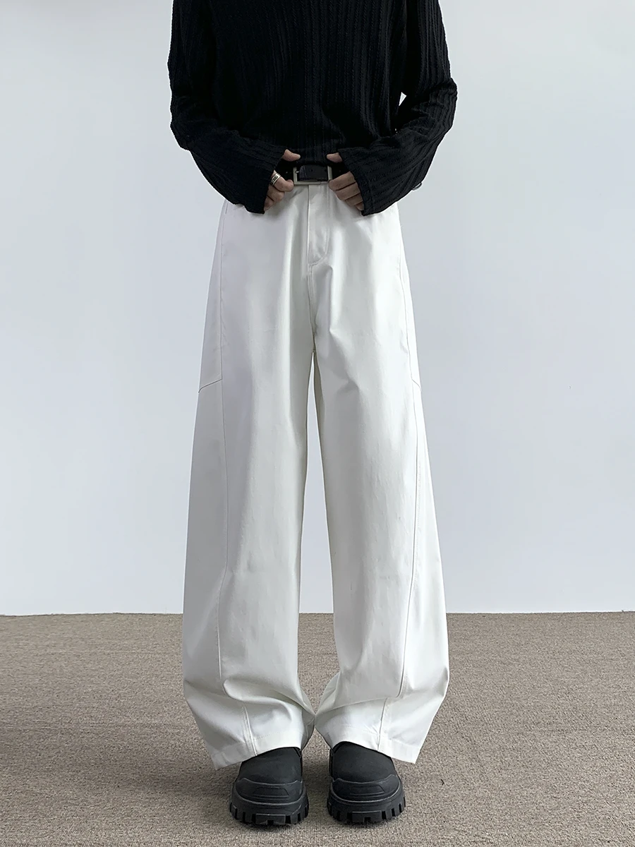 

Белые повседневные брюки, мужские весенне-осенние модные брендовые деконструированные прямые брюки длиной до пола, американская ретро широкая рабочая одежда