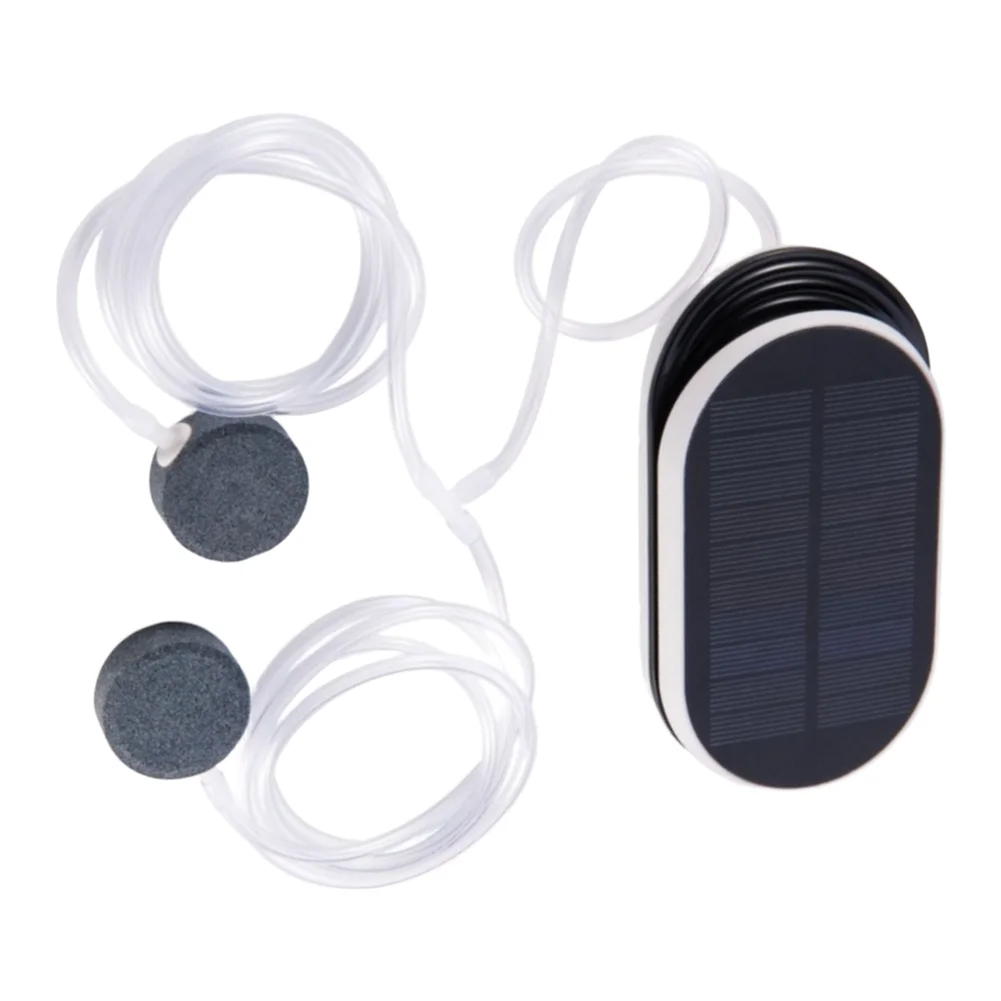 Solar Powered Fish Tank Aerator Pump with Dual Airflow Outlets 0.5L/min to 0.9L/min Output and 3.7V 3600mAh Cell