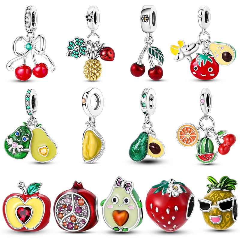 925 Sterling Silver Fruit Series Charm Strawberry Cherry Avocado Lemon Bead Fit Original Bracelet Necklace Diy Jewelry Gift