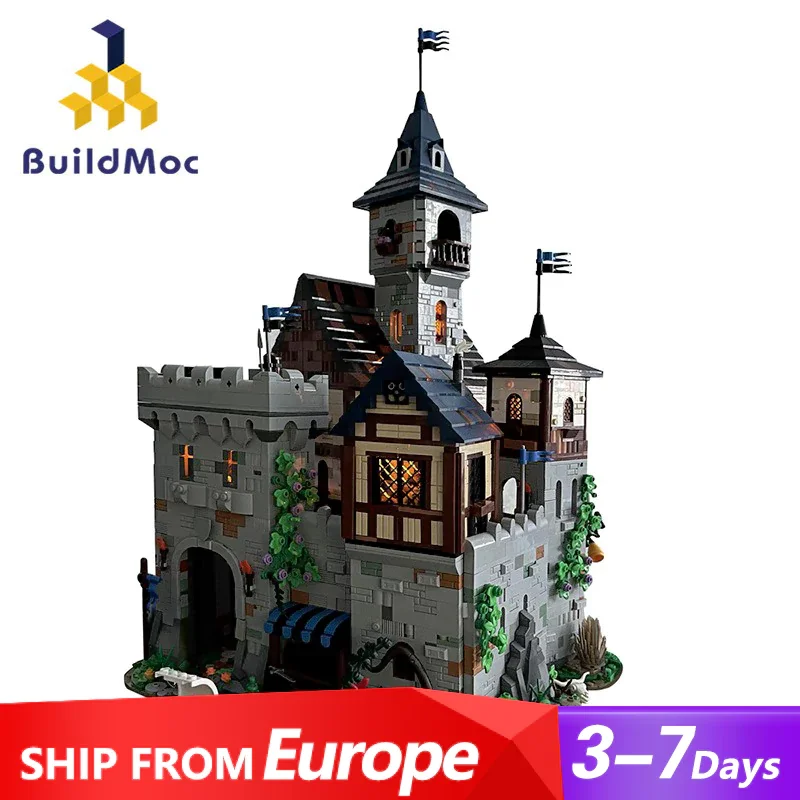 6553 PCS MOC Black Falcon's Castle Building Blocks European Medieval Street View Architecture Model Toys Gift for Adults Kids