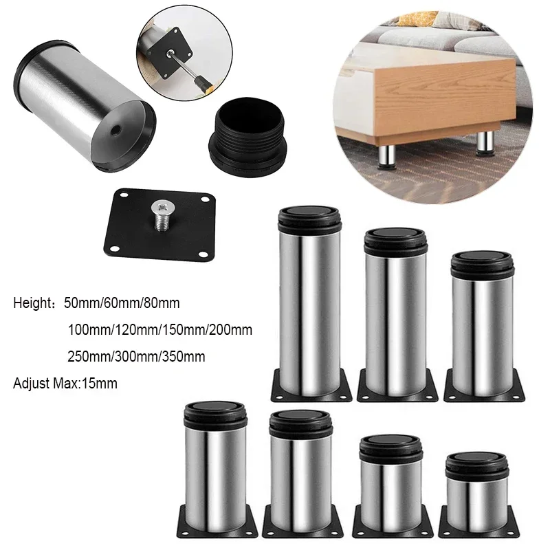

4PCS 50mm-350mm Furniture Adjustable Sofa Bed Leg Stainless Steel Table Bed Sofa Cabinet Feet Foot Legs Metal Replacement Foot