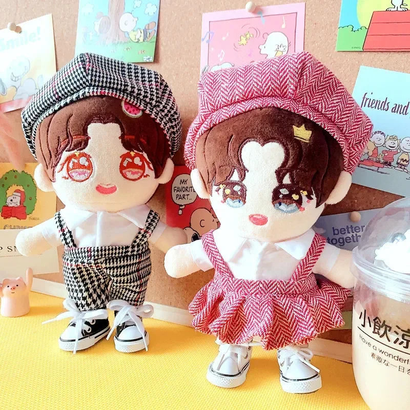 20cm Doll Plush Doll's Clothes Overall rompers lovers hat suit Stuffed Toys Dolls Accessories for Korea Kpop EXO Idol Dolls