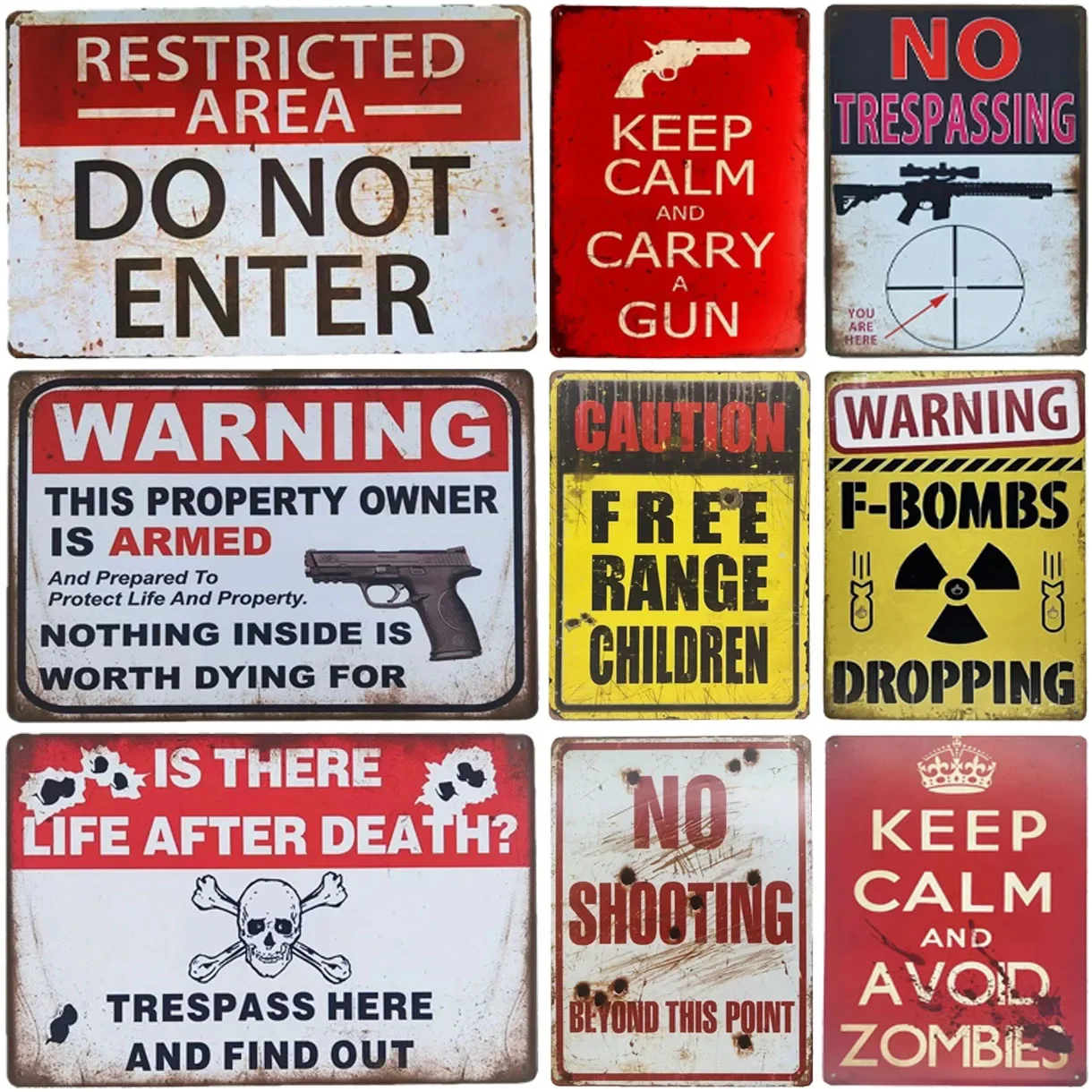 Various Metal Warning Signs, Eye-Catching Warning Decorations, Suitable for Private Recreation Areas, Homes, Gates, Clubs, and Bars