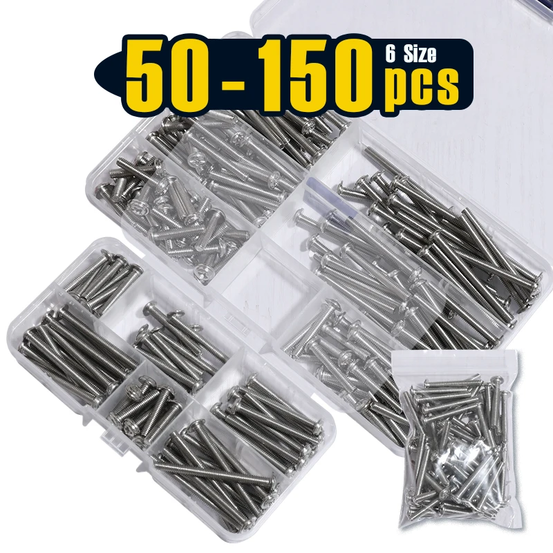 50-150 pces, armário puxa botões parafusos m4 20-45mm variedade parafusos de máquina pan arruela cabeça metal phillips parafusos kit