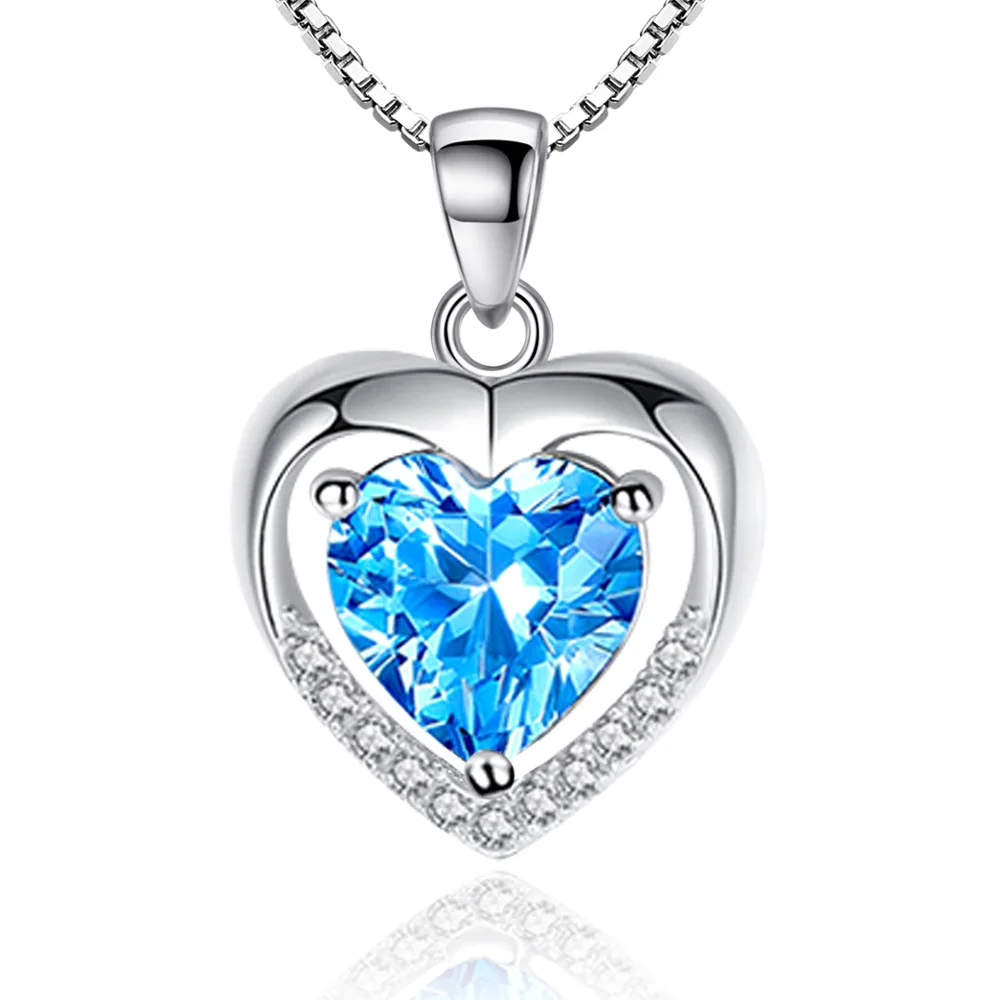 

925 Sterling Silver Simple Temperament Eternal Heart Love Zircon Pendant Necklace Birthday Party Anniversary Gift