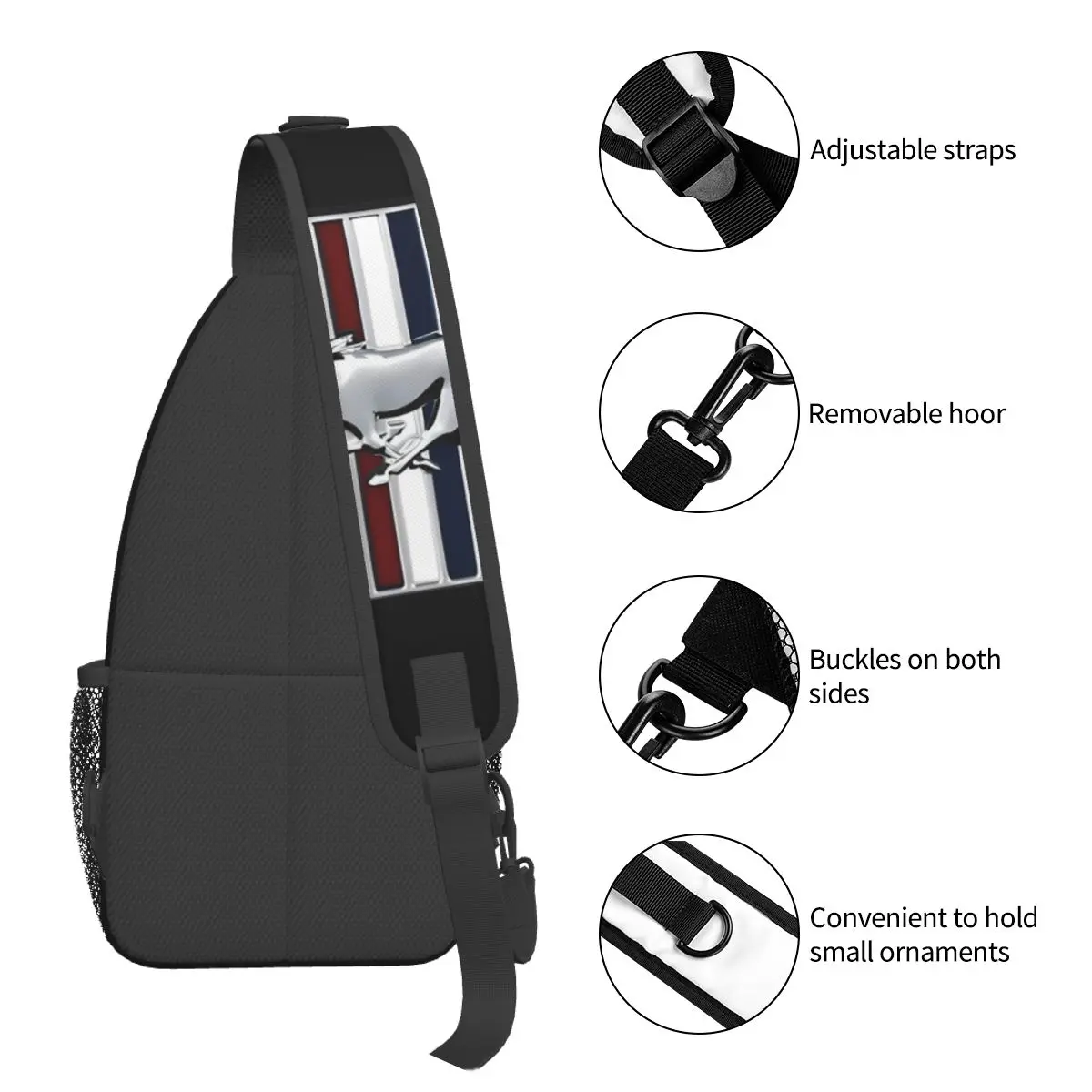 Bandolera clásica con logotipo de Ford Mustang para hombre y mujer, bolso de pecho, mochila de hombro, paquete de día para viajes, senderismo y ciclismo