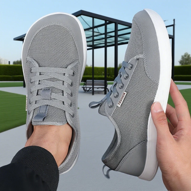 

Fashionable Men's Wide Footed Shoes Breathable Barefoot Flat Shoes Comfort Non Slip Light Gray Mesh Walking Shoes Hot Sell 2025