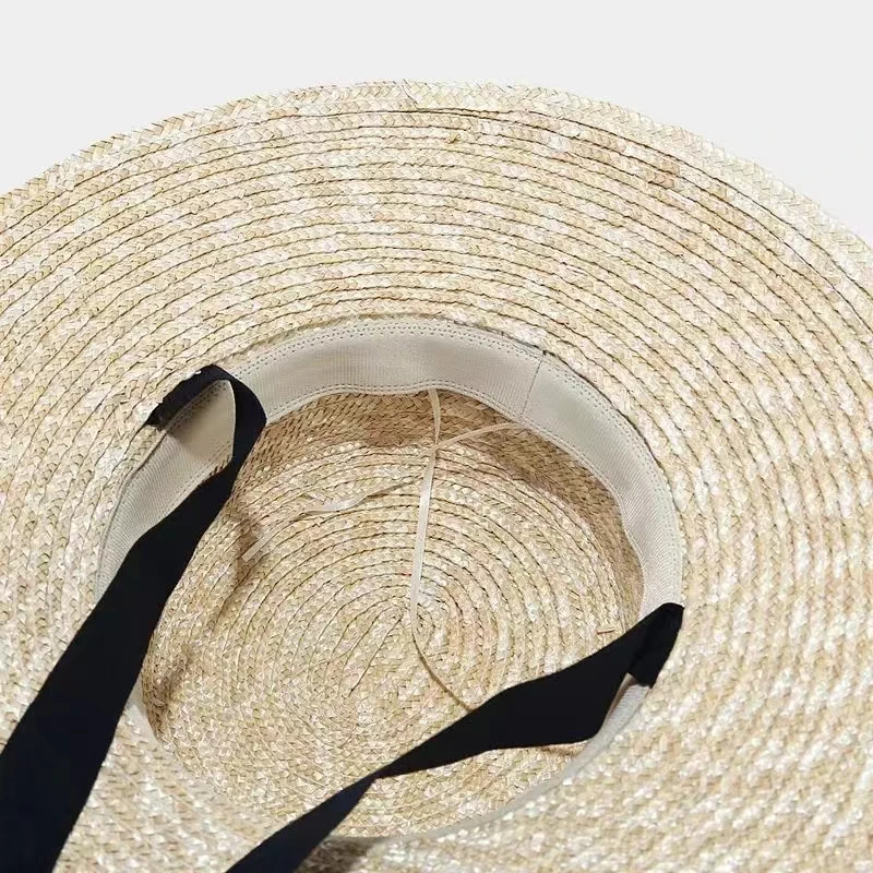 French Retro Light Top Straw Degrees Strap Sun Protection Sun Hat with Wide Brim Female Photo Vacation Seaside Beach Bucket Hat