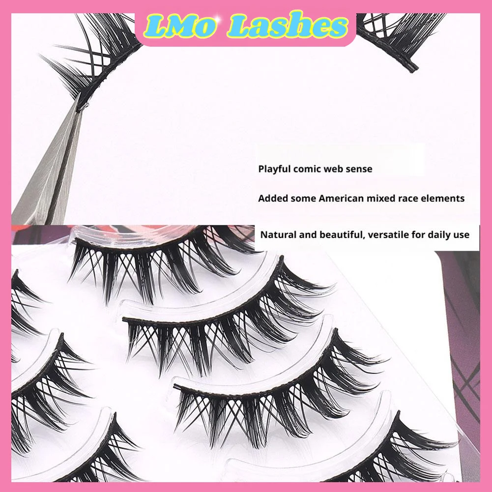 الكورية 5 أزواج أسود كامل قطاع جلدة نظرة طبيعية Wispy رقيق رقيقة الفرقة أنيمي الشيطان الصغير مانغا جلدة ماكياج