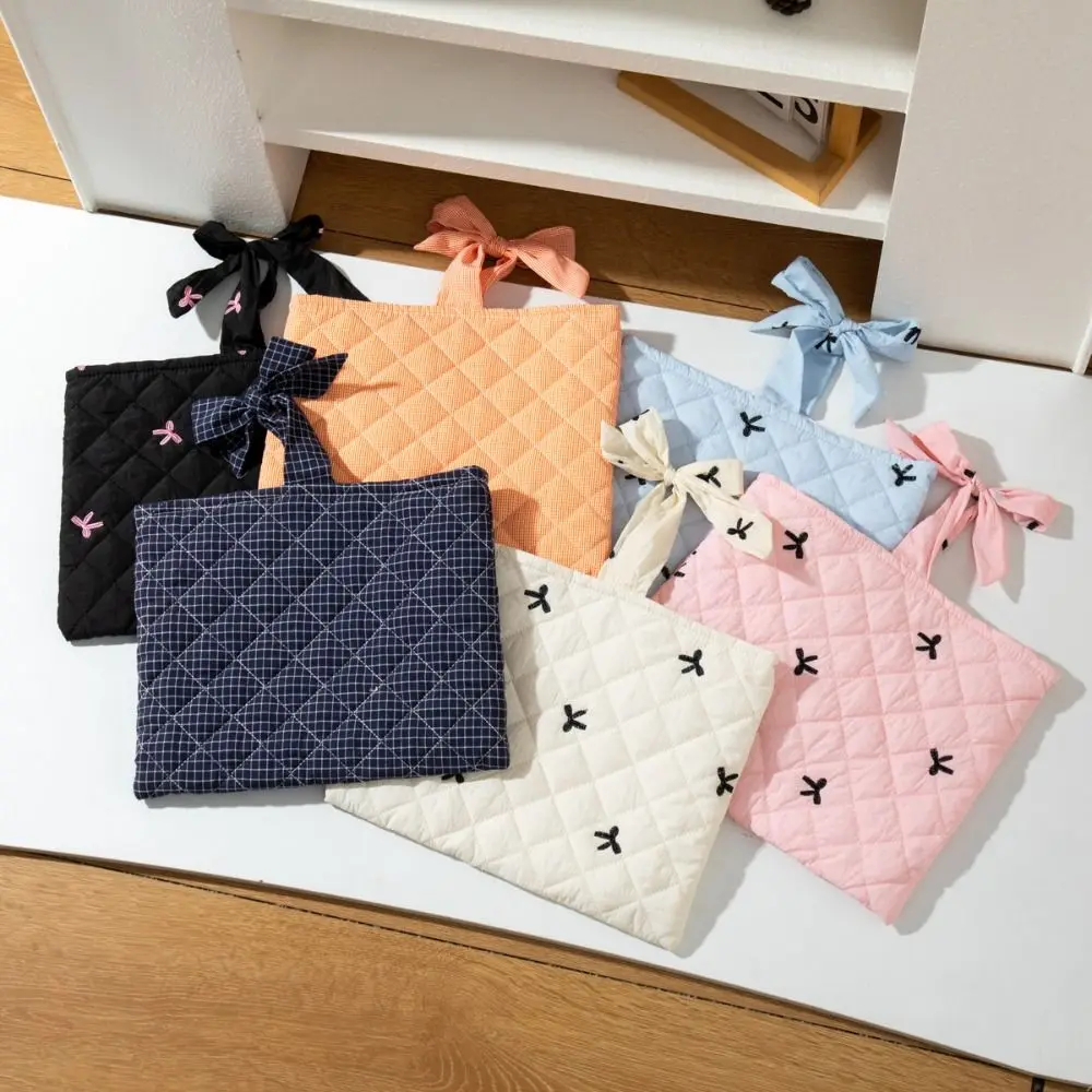 Portable Quilted Makeup Bag Drawstring Bow Knot Floral Toiletry Bag Large Capacity Cosmetic Pouch Girls
