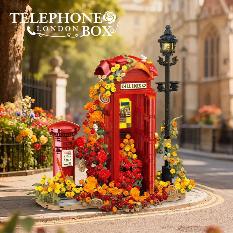 Vintage British red phone booth building block ornament boy educational toy model gift