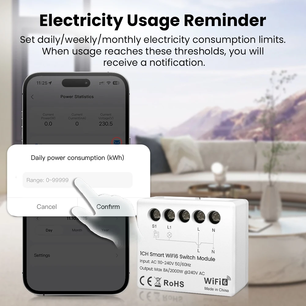AVATTO Tuya WiFi 6 وحدة تبديل الإضاءة الذكية الصغيرة، مفتاح المنزل الذكي لتقوم بها بنفسك قواطع APP التحكم عن بعد يعمل مع Alexa وGoogle Home #5