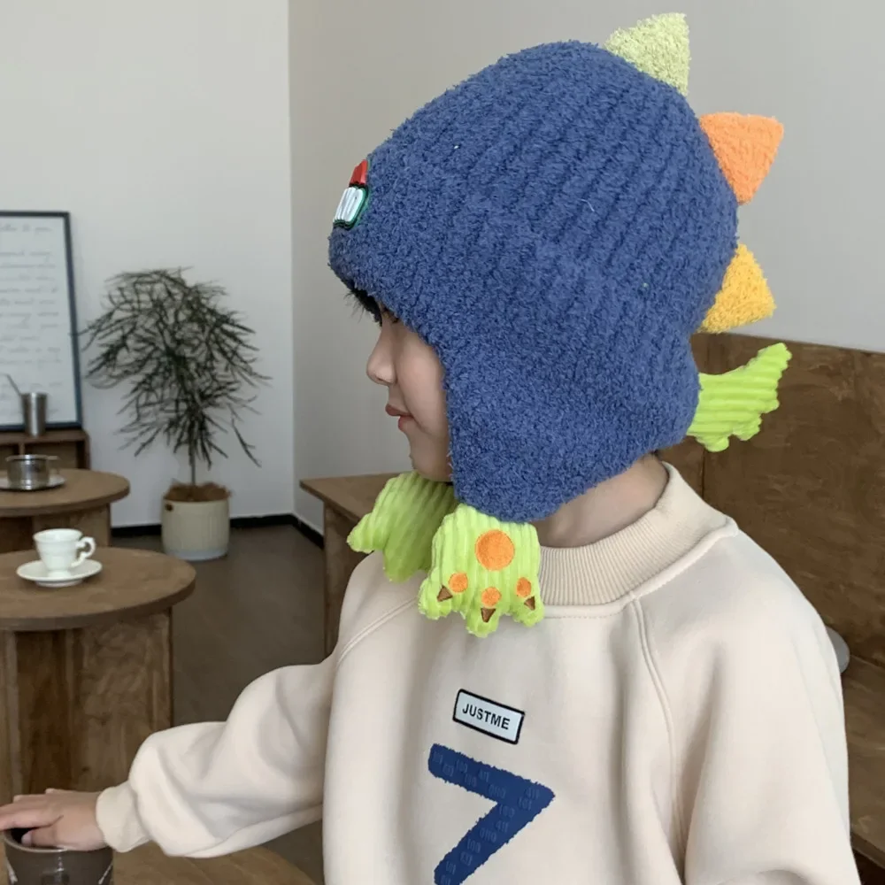 Children\'s Hat Autumn and Winter 2023 New Earflaps Thickened Medium and Big Children Knitted Hat Woolen Cap Fashion