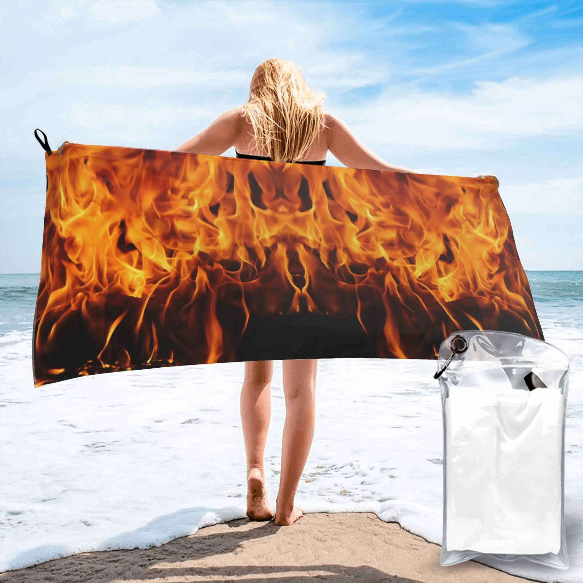 Burning Fire With Sparks  Beach Towel Soft Microfiber Quick Dry Absorbent Quick Towels For Mountain Climbing