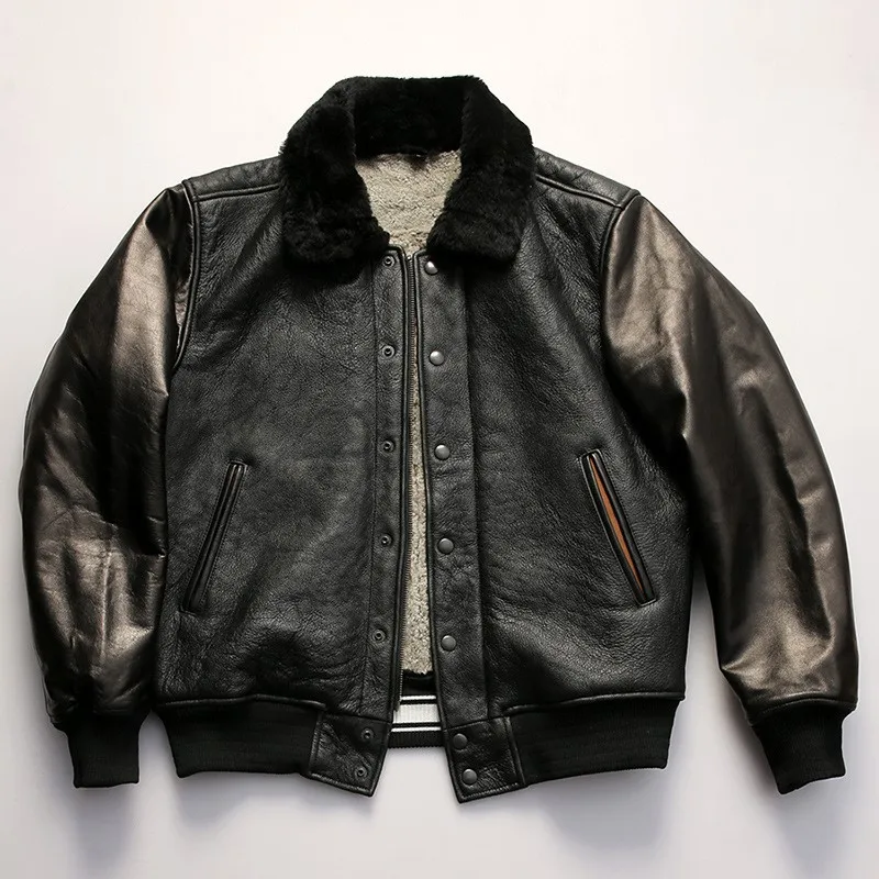 A new casual and warm men's leather with lapel fur coat