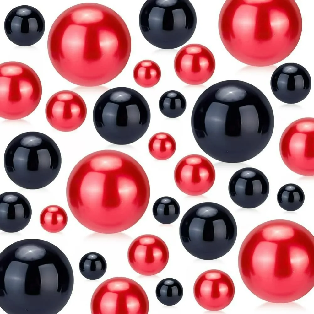 148pcs Floating Pearls for Vase Filler Red Black No Hole Faux Beads Water Candle Beads Centerpieces Beads for Makeup Brush