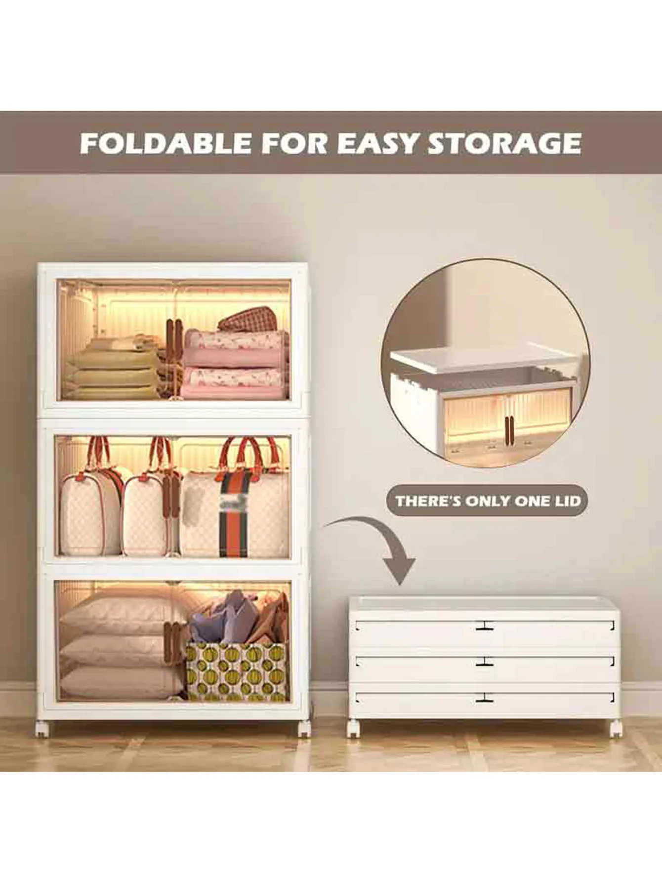 45cm 5layer Versatile 1-5 Layer Folding Storage Cabinet with Magnetic Doors - Dustproof, Waterproof for Clothes, Snacks