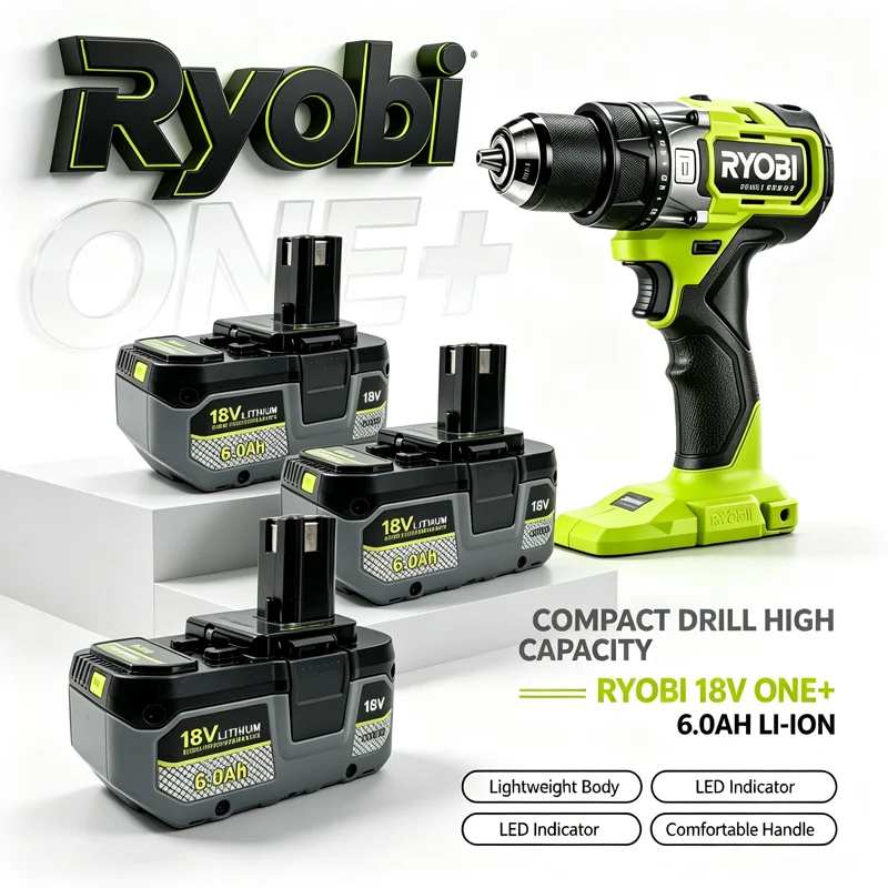 Ryobi ONE+ 18V Battery 6Ah Li-ion Battery Compatible with P271,P524 P427,For Construction Metal Frame Cutting,Concrete Drilling