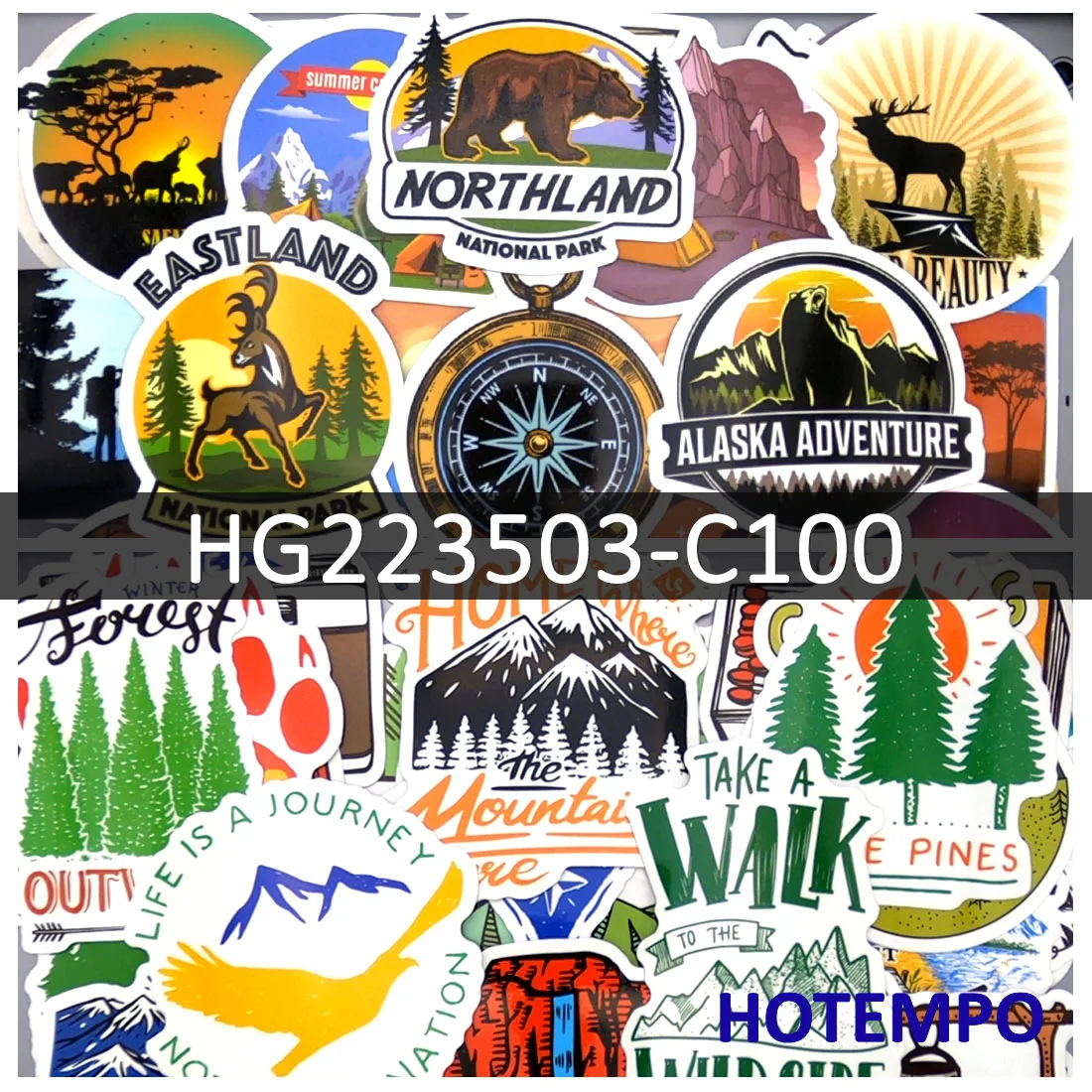 100ピース、アウトドアアドベンチャーステッカー、 ハイキング、クライミング、キャンプ、 森の旅行、 装飾用、ノートパソコン、車、電話、オートバイ、スクラップブック、荷物に適しています、 面白いステッカーパック