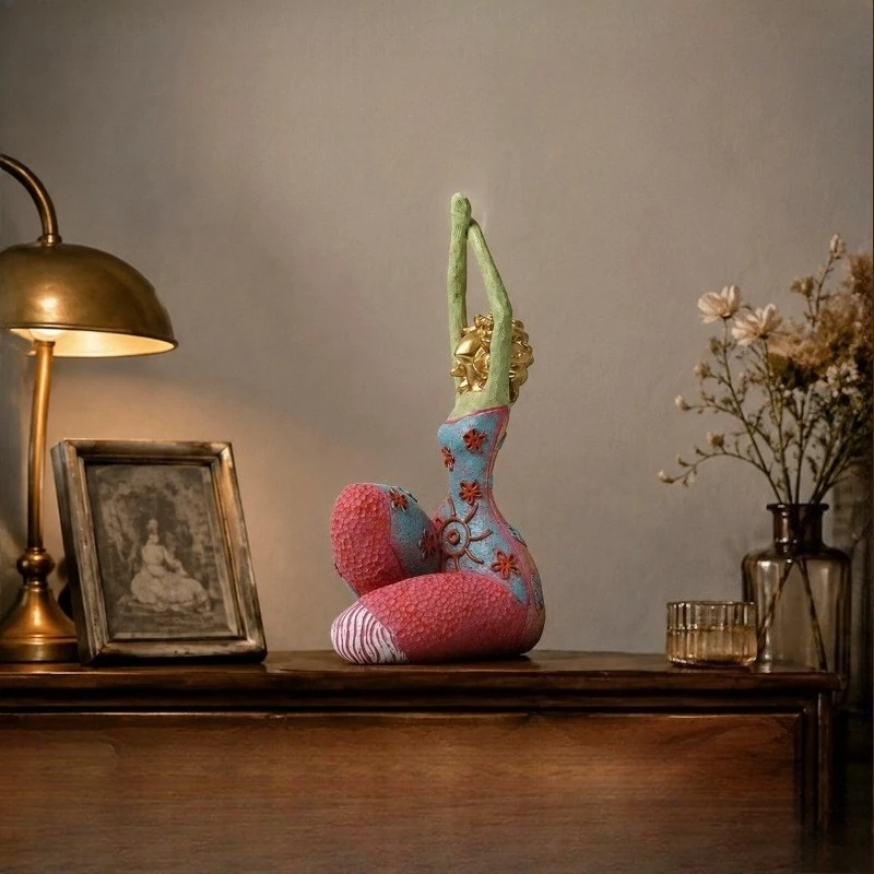 Ethnic style yoga lady character sculpture,vintage painted girl resin Ornament,living room desktop art decoration,Christmas gift