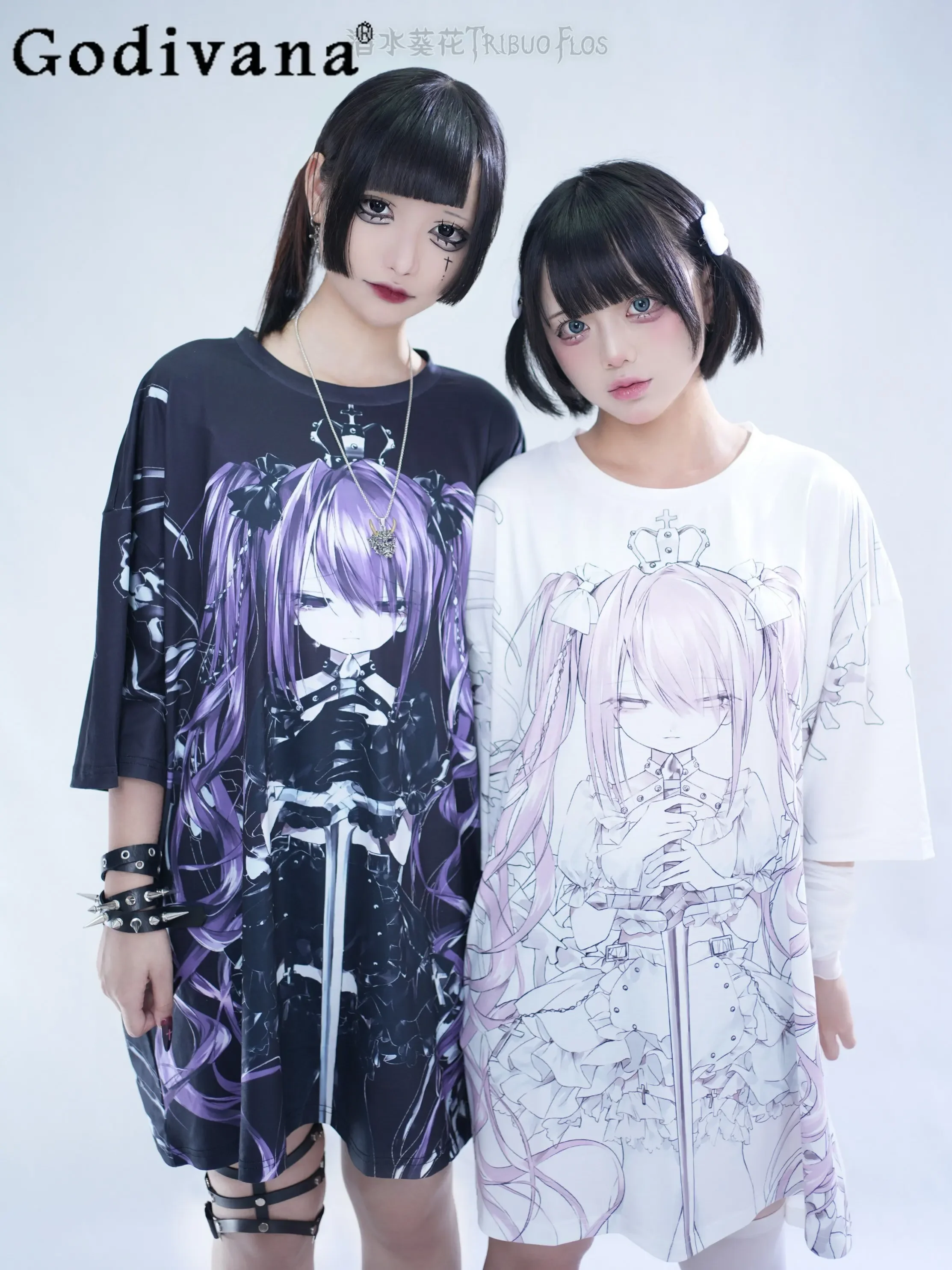 IMU Original Cartoon Anime Print Oversize T-shirt Japanese Girls Cute Round Neck 2D Loose T-shirt Summer New Short-sleeved Top