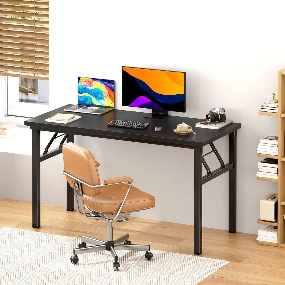 47 Inch Folding Computer Desk, Fully Assembled, Black Home Office Desk