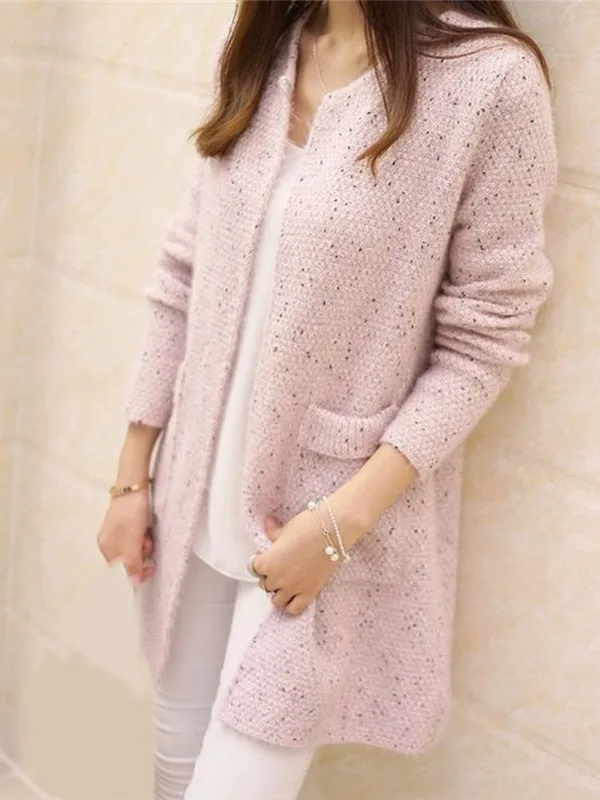 Street Sle Maglione lavorato a maglia casual con ket Cardigan aperto di media lunghezza da donna Faion Primavera Autunno Inverno Lungo Sve