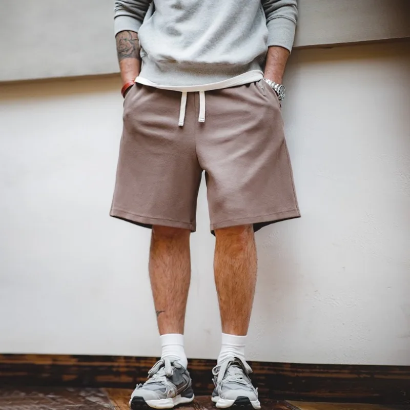 American Style Heavyweight Beaded Ground Air Layer Shorts Knitted Embroidery Sports Basketball Five-minute Sweater Pants