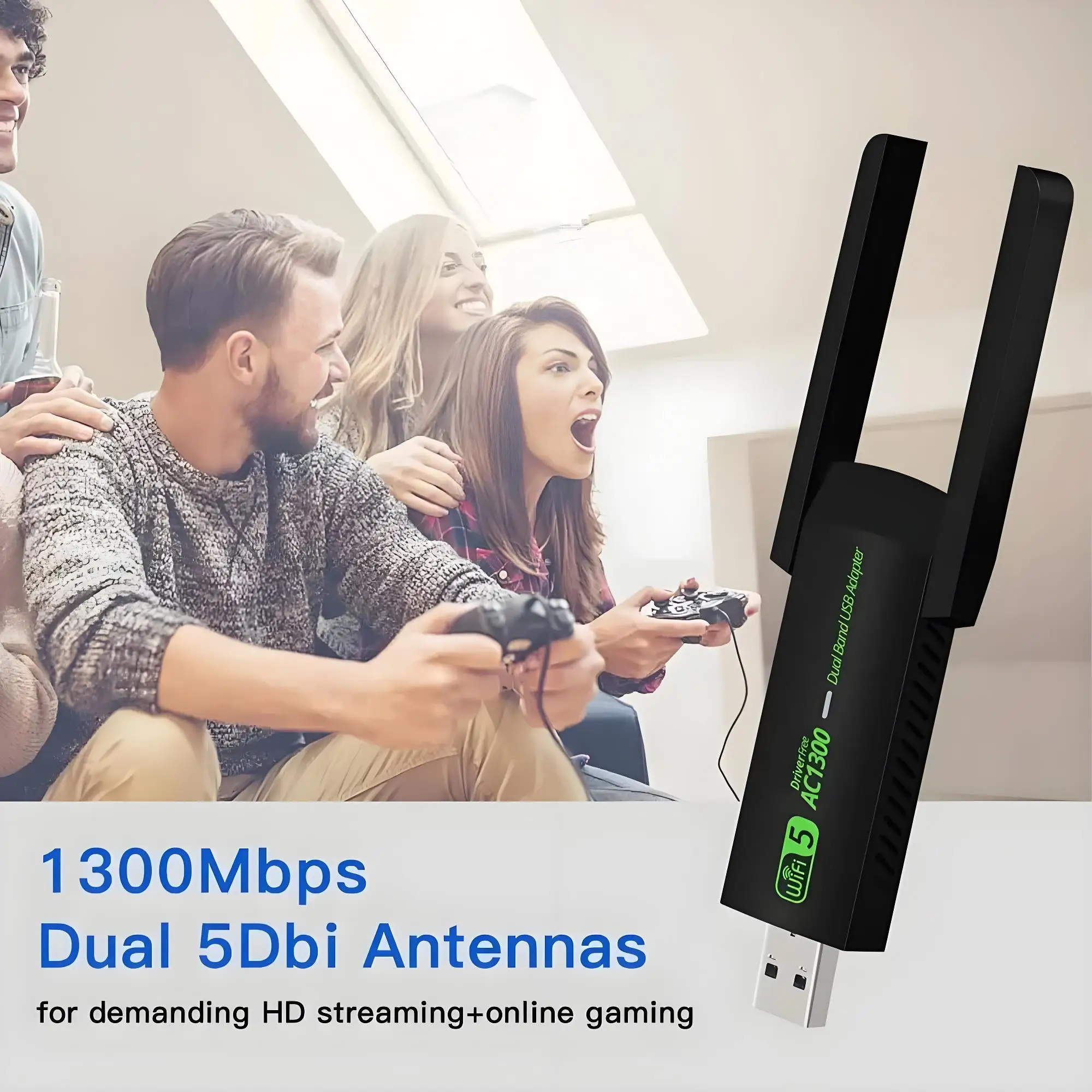 Adaptador wi-fi usb 3.0, placa de rede de 1300mbps, receptor sem fio bluetooth 4.2, banda dupla 2.4g/5ghz, transmissor para desktop, laptop, pc