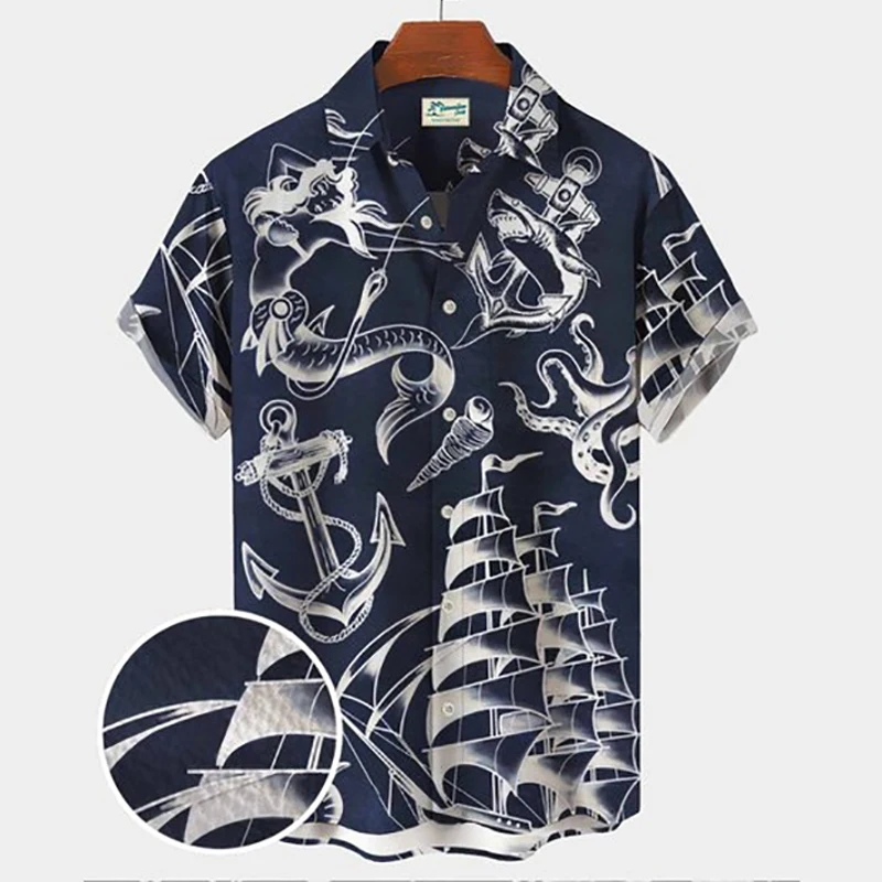 Fashion Harajuku Hawaiian Casual Flower Male Shirt For Man Octopus 3D Print Summer Short Sleeve Men\'s Blouse Camisas Casuais