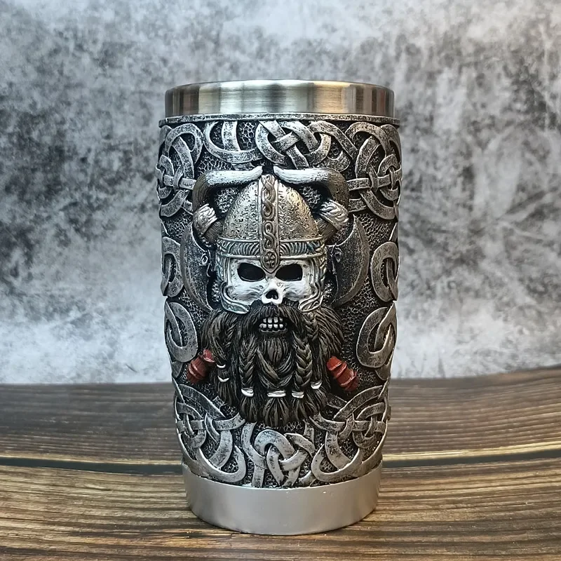 

Viking Travel Mug Medieval Retro Beer Mug Viking Pirate Coffee Cup Resin Stainless Steel Tea Cup Creative Personality Gift