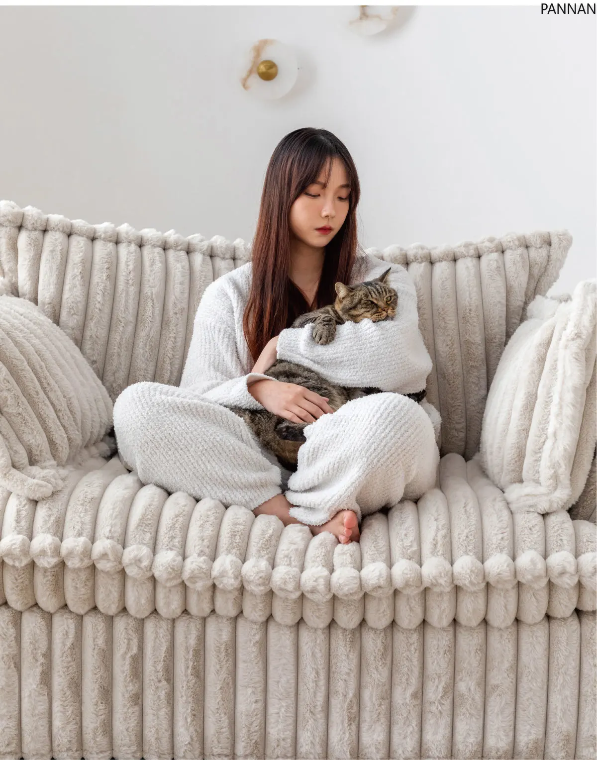 

Removable sofa fabric long hair corduroy lazy cream reading corner bedroom sofa length 220cm