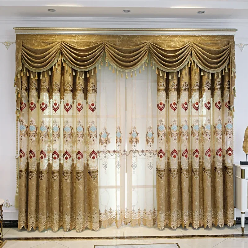 

European Style Curtains Light Luxury Embroidered Atmospheric Shading Finished Product Curtains for Living Dining Room Bedroom