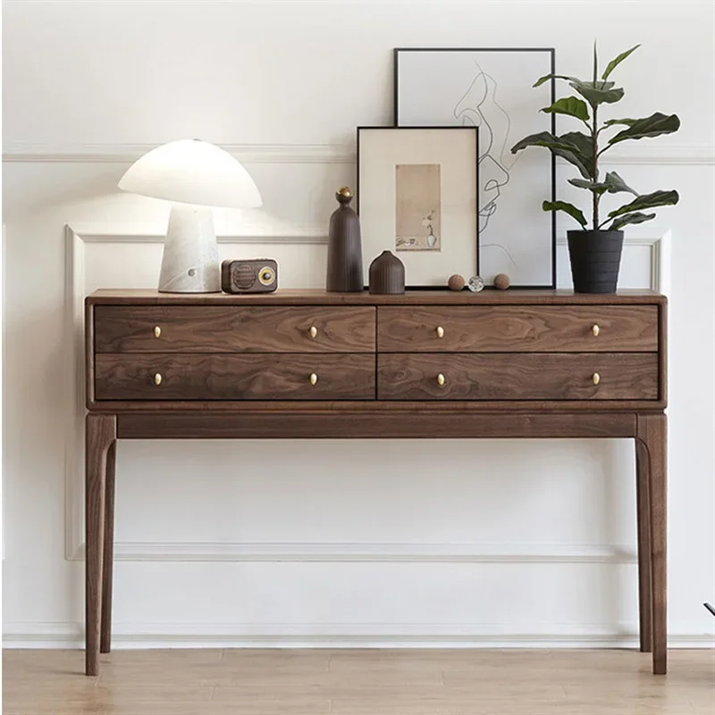 ไม้เนื้อแข็งทั้งหมด ไม้วอลนัทสีดำ โต๊ะระเบียงสไตล์มินิมอล ตู้เก็บของ ทางเดิน ตู้ข้าง แถบยาว ตู้เล็กน้อย ตู้สูงน้อยน้อย