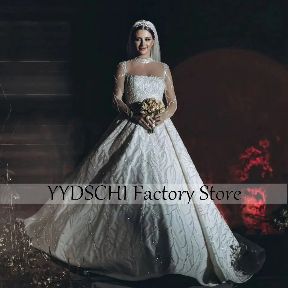 

Customized Luxury Classic Scoop Neck Shiny 2025 Wedding Dress Long Dress Bridal Dresses Vestidos De Novia Ball Gown For Women