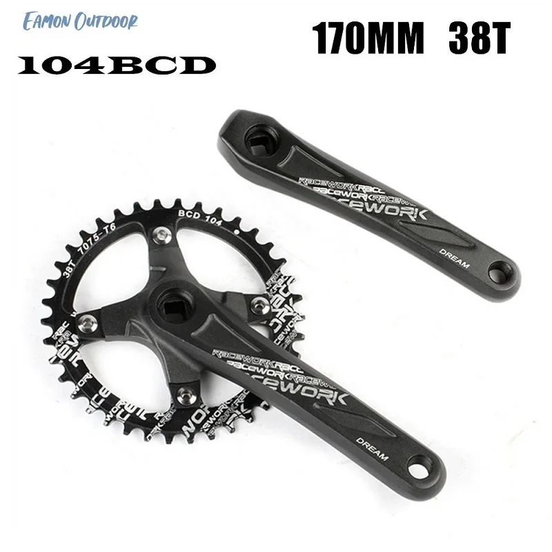 Racework mountain bike 104bcd square hole crank 170mm 175mm MTB aluminum alloy crank 32T 34T 36T 38T 30T disc black