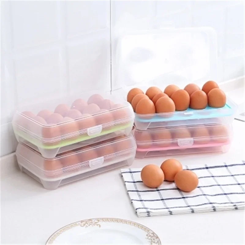 Stackable Container for Refrigerator with Lid, 15 Egg Bin Holder, Keep Fresh Organizer, Home