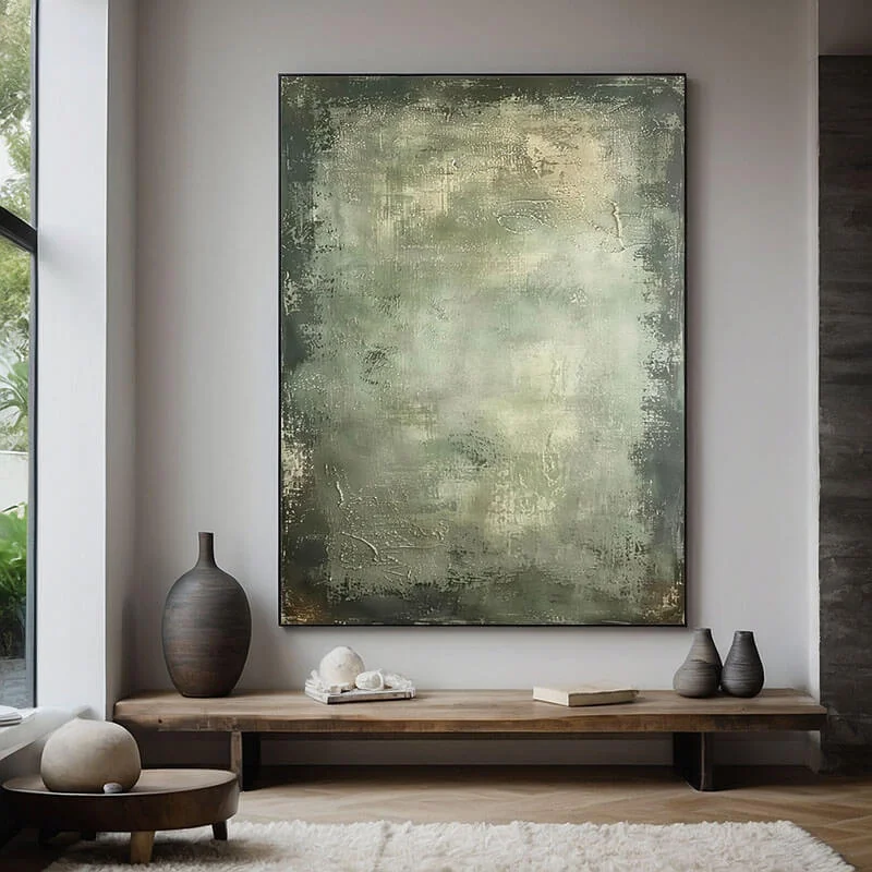 Large Green Abstract Canvas Painting Hand Painted Art Abstract Art Minimalist Large Contemporary Wall Art Modern Home Wall De