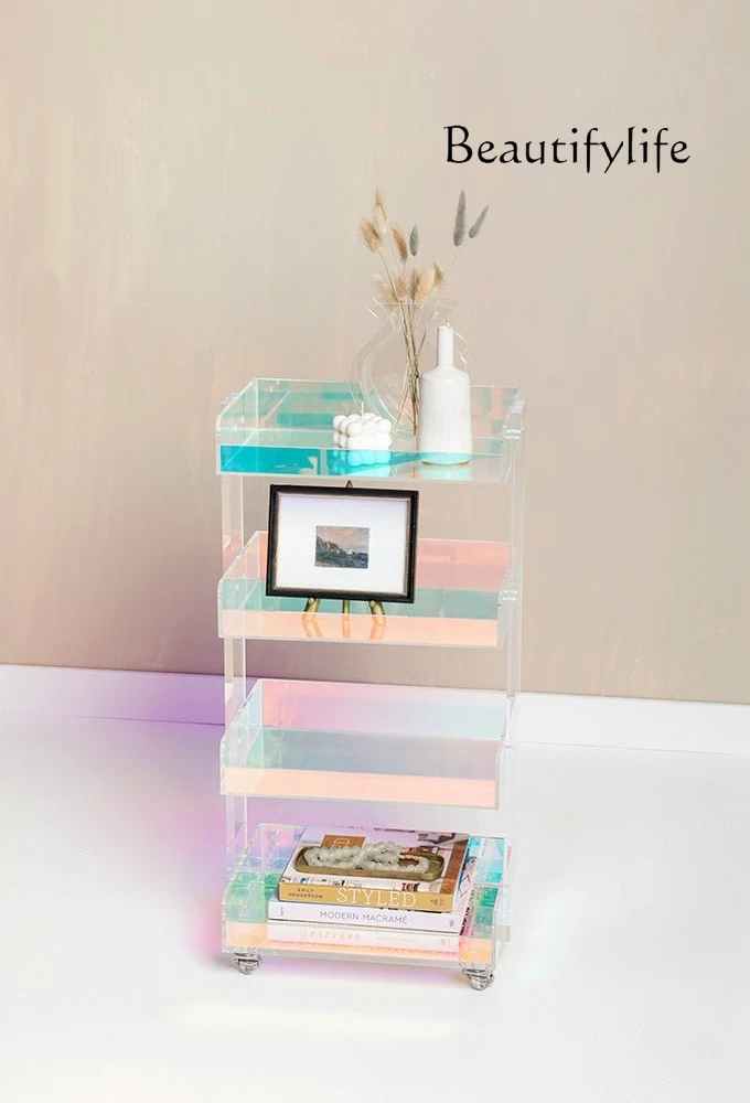 

Acrylic colorful transparent storage trolley simple movable pulley