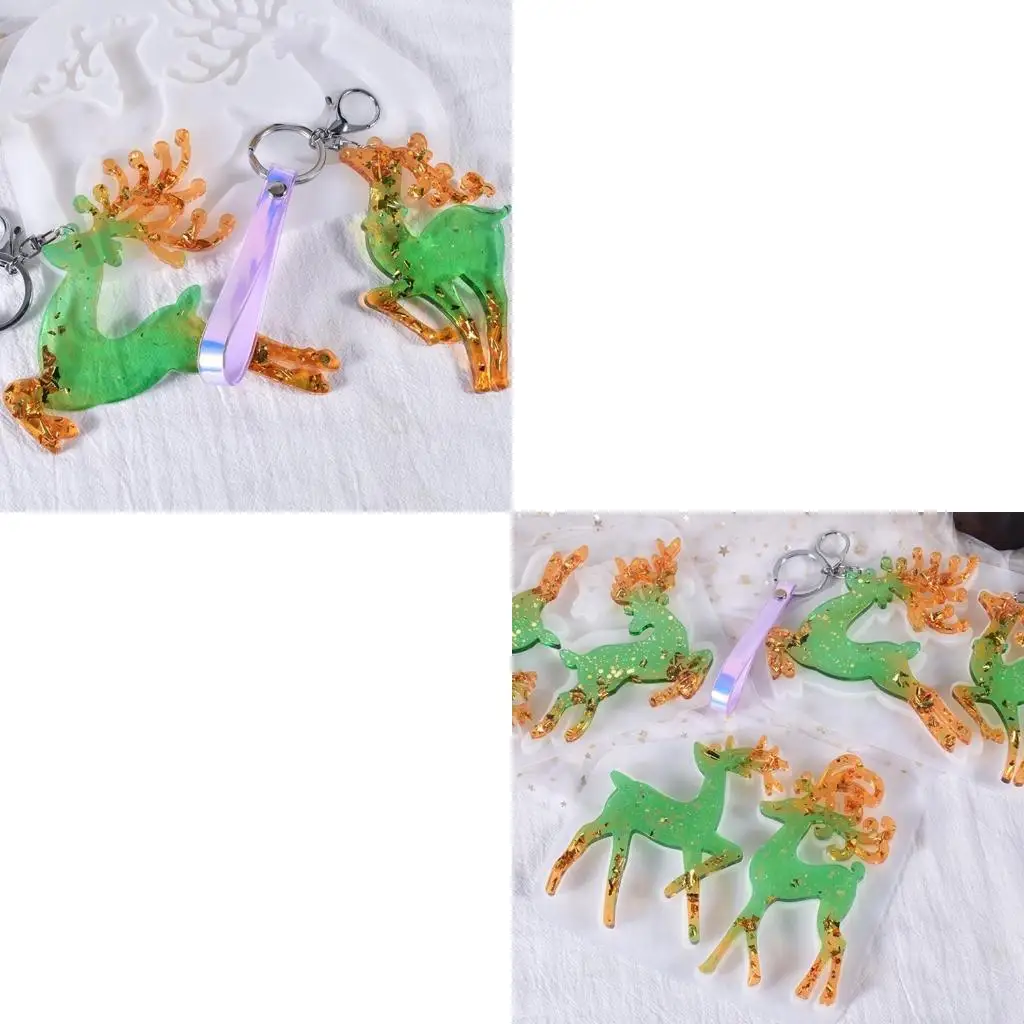 

9HJK Durable Resin Elk Deer Ornament Mold for w/ Hanging Hole for Keychain DIY Decora