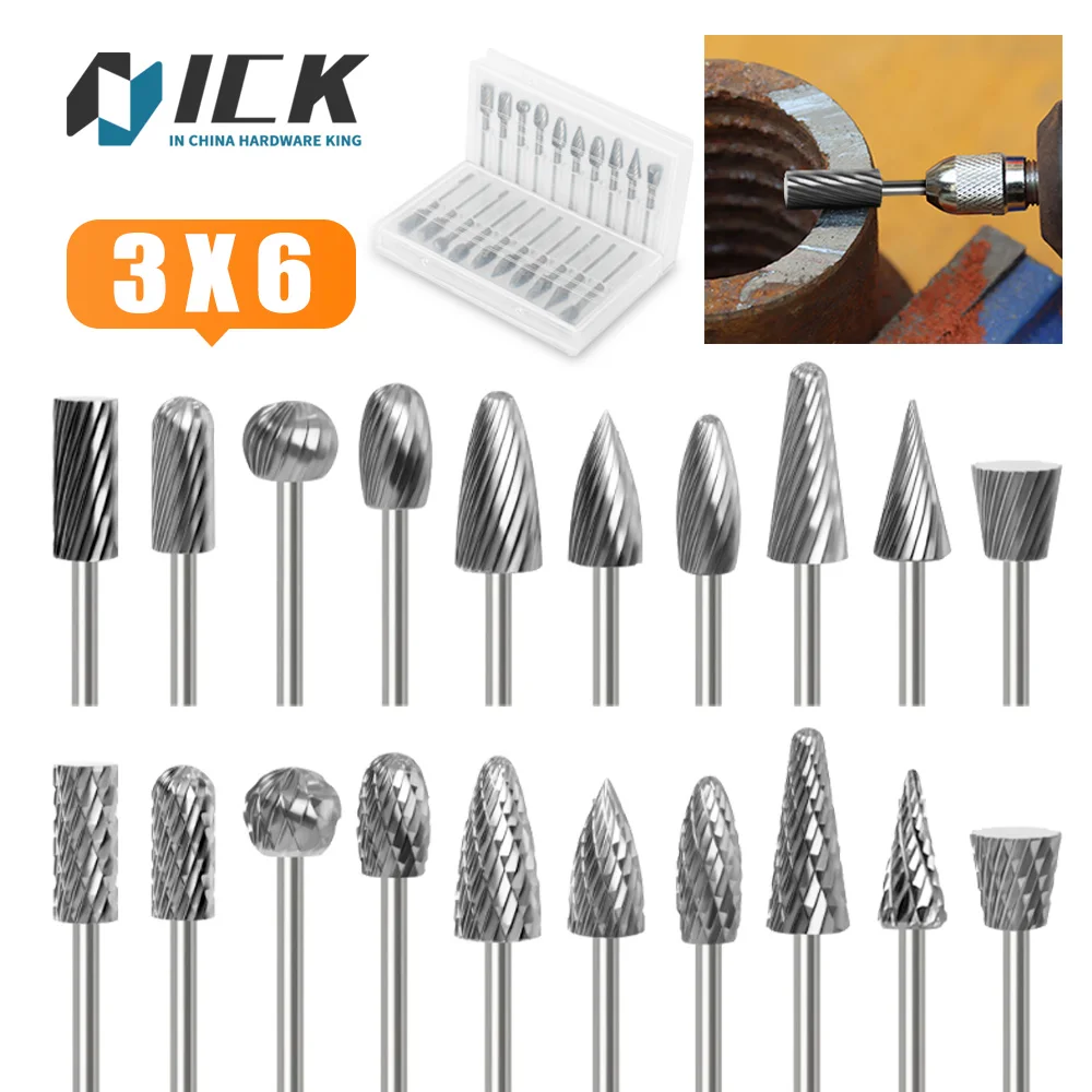 Shank Tungsten Carbide Fresa Rotary Arquivo Carving Ferramentas Burr Duplo Diamond Cut Elétrica Moagem in in 10 Pcs