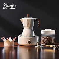 Bincoo Dual Valve Moka Pot Espresso Machine Extraction Mocha Pot Set with Manual Coffee Bean Grinder Italian Home Barista Tools