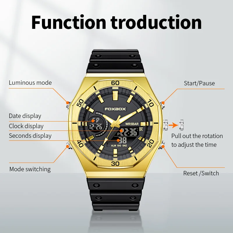 FOXBOX 2024 New Quartz Watches Men Fashion Luxury Digital Mens Watch 50M Waterproof Sports Luminous Male Wristwatch Reloj Hombre